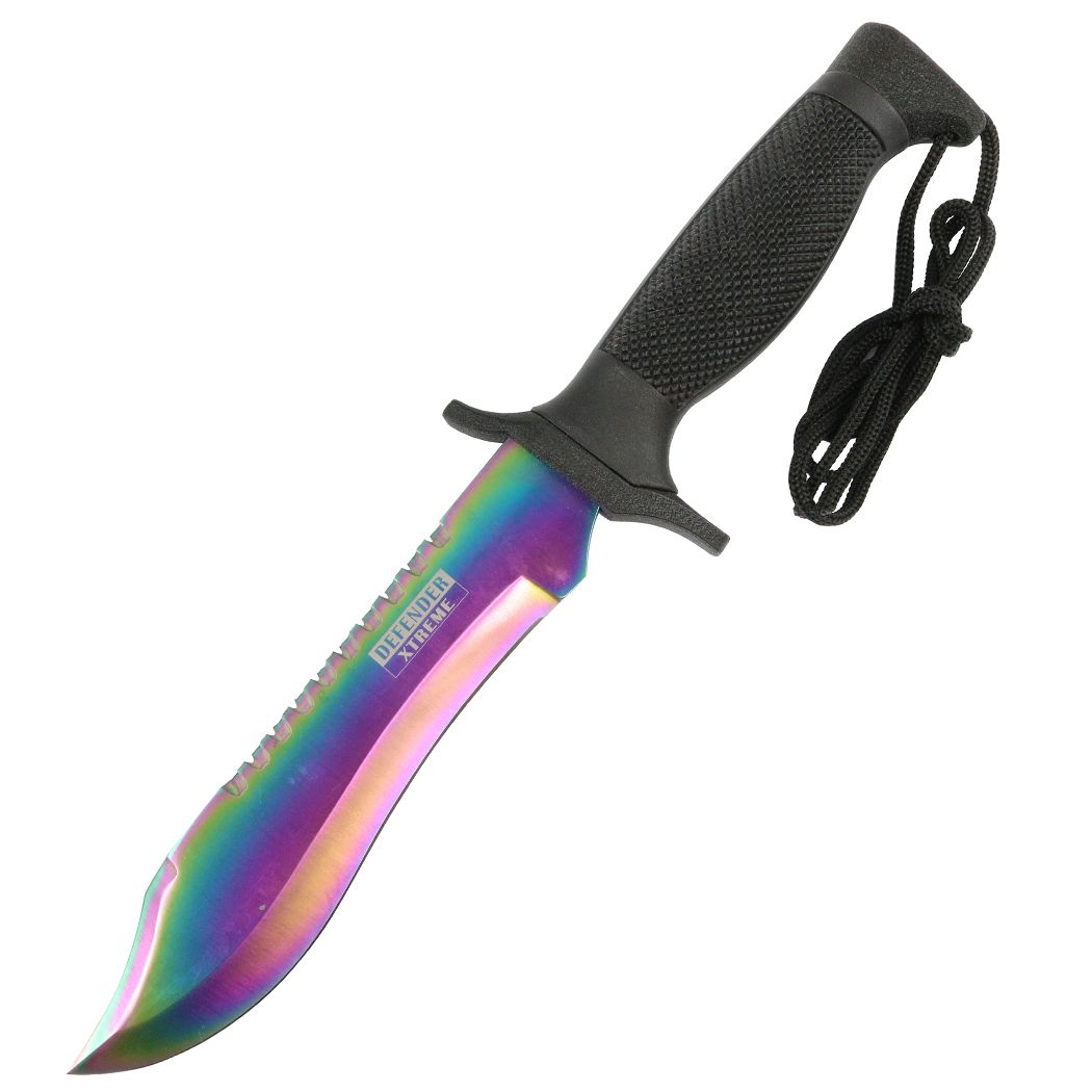 Defender-Xtreme - 12" Rainbow Hunting Knife w/ Sheath Stainless