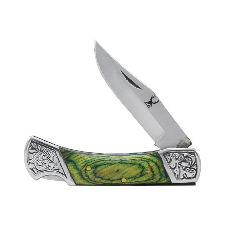 7" Green Wood Handle Folding Pocket Knife