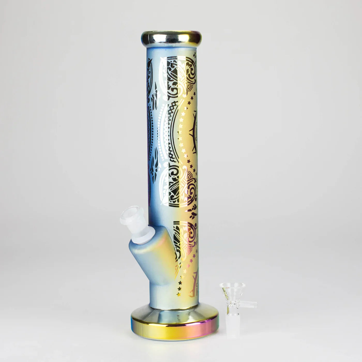 11" Straight Tube Electroplated Metaliic Finish w/ Intricate Patterns Glass Bong - Pattern 1