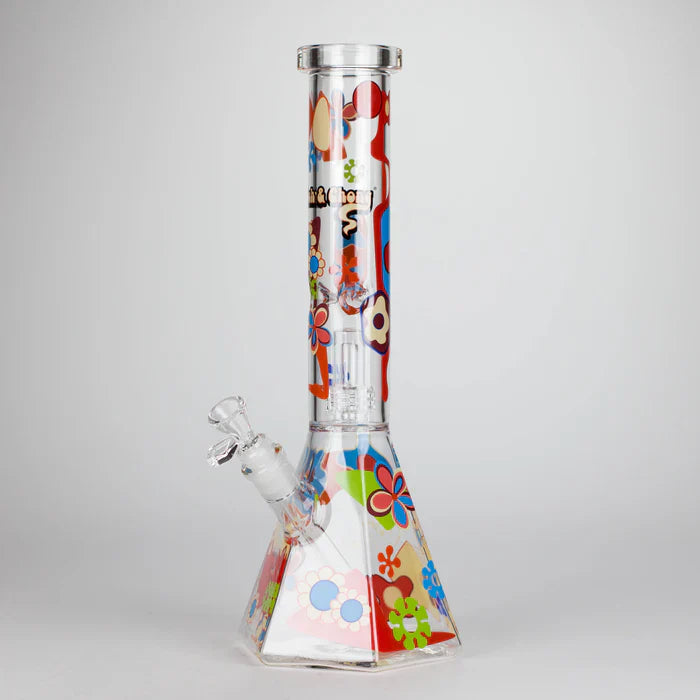 Cheech & Chong® Glass - 15" Clear Power To The Flower Dual Chamber Hex Water Pipe