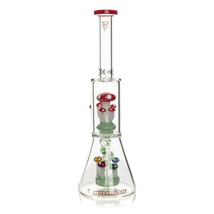 Red Eye Glass - 12" Tall Red Amanita Dual Chamber Beaker Base Water Pipe