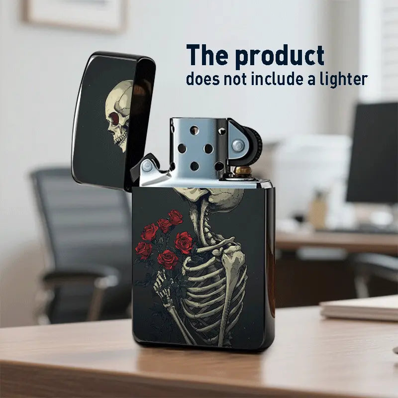 Gothic Skeleton Rose Metal Lighter Shell