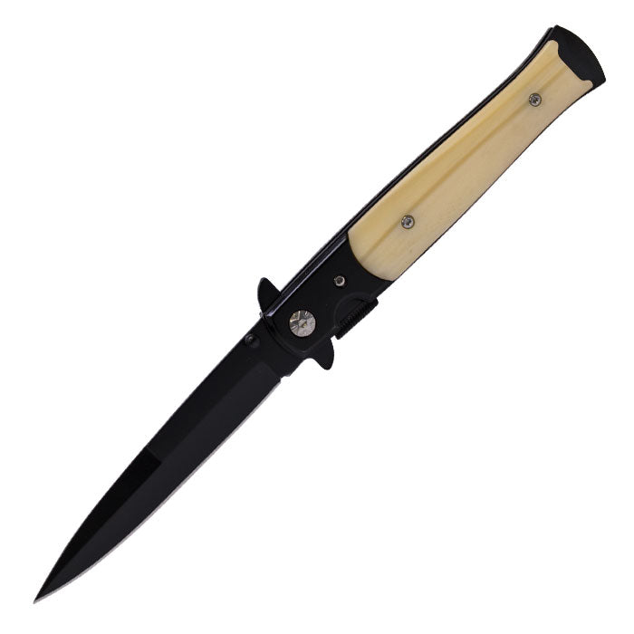 Perucci - 9" Off-white & Dark-Brown Glossy Finish Foldable Pocket Knife