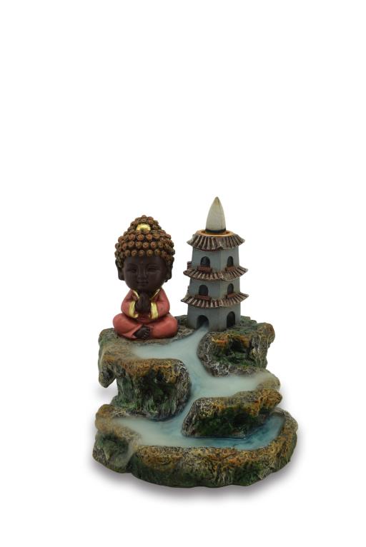ZenN - Baby Buddha w/ Temple Backflow Incense Burner 4.7x4.7x5.1”