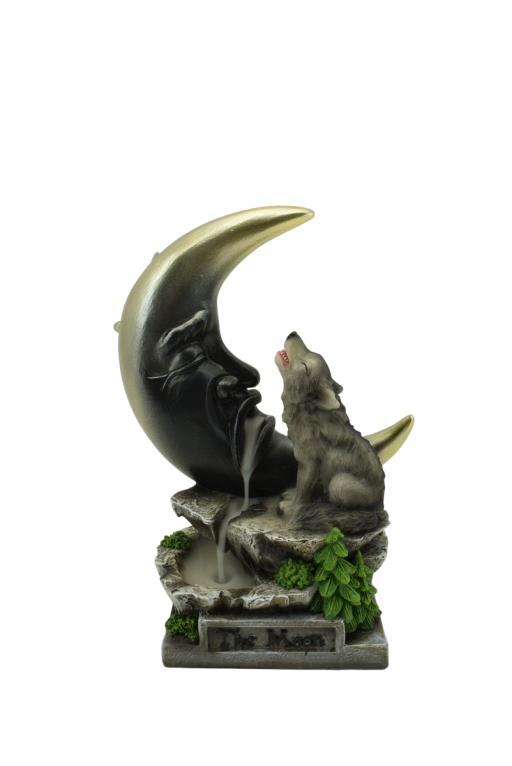 ZenN - Wolf w/ Moon Backflow Incense Burner 5.2x3.7x7.1"