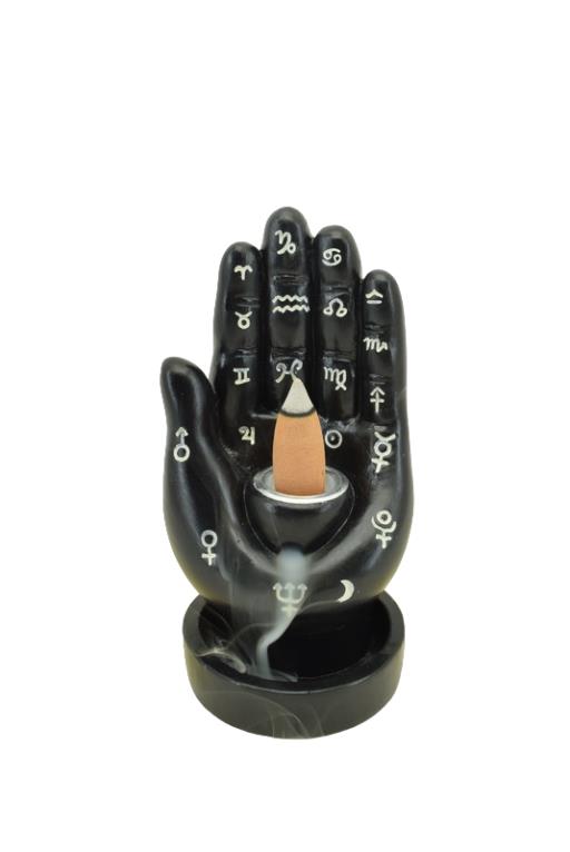 ZenN - Black Hamsa Hand Backflow Incense Burner 2.6x2.4x5.1"