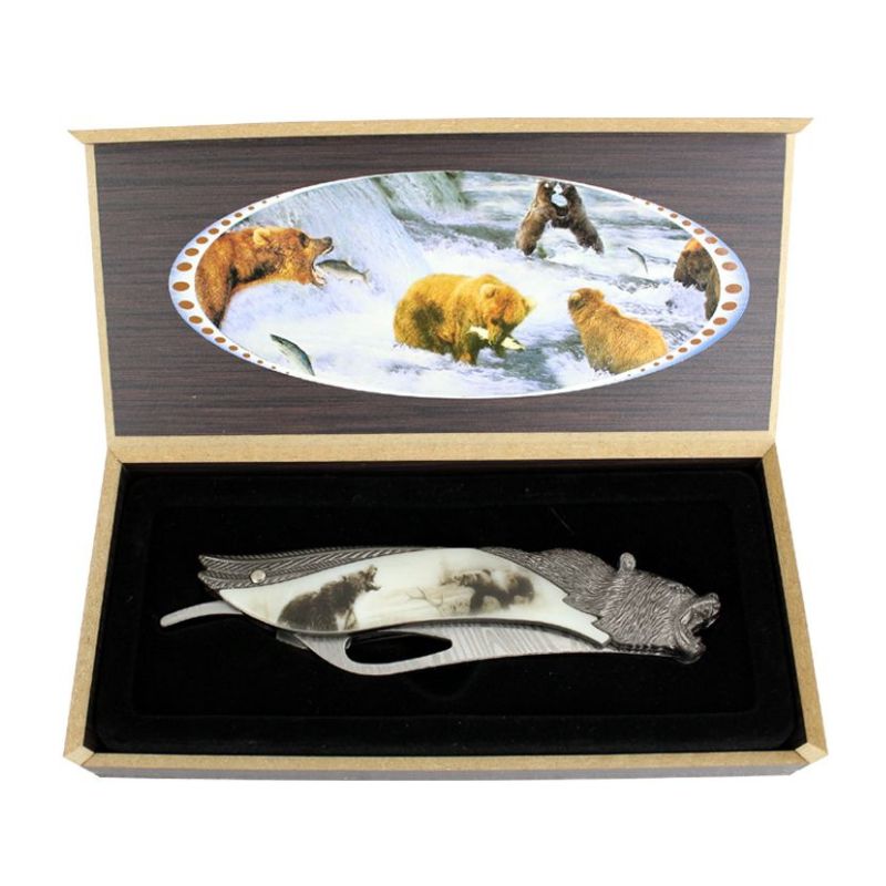 The Bone Edge - 8.5″ Bear Pattern Handle Folding Knife w/ Gift Box
