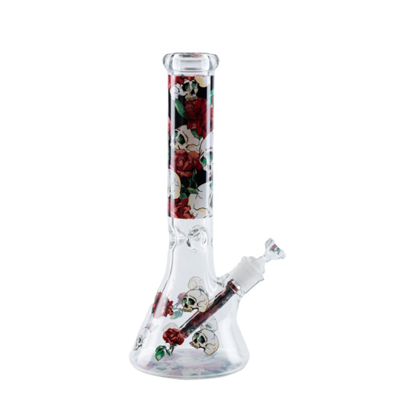 14″ 7mm Skull Red Roses Design Exclusive License Glass Bong