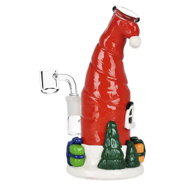 7.5" Santa Cap Elf House 3D Painted Dab Rig