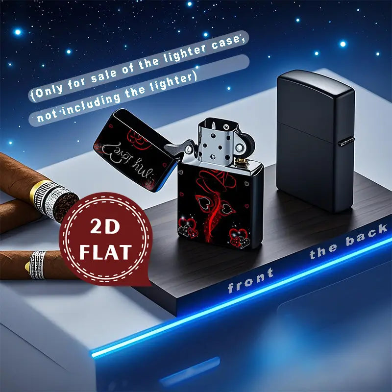 2D Flat Rose Hearts & "My Love" Text Retro Fashion Lighter Shell