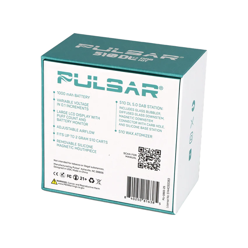 Pulsar - 510 DL 5.0 Bubbler Dab Kit w/ Wax Atomizer - Black