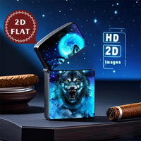 2D Flat Wolf Howling Moon Light Lighter Shell