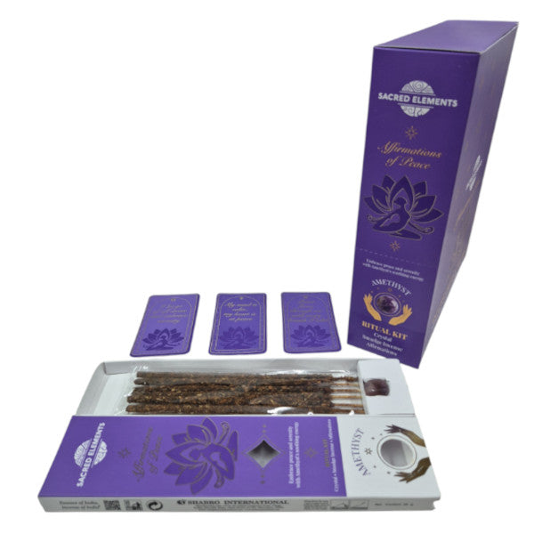 Sacred Elements - Amethyst Ritual Incense Kit Affirmation of Peace, 6 Sticks & 20g