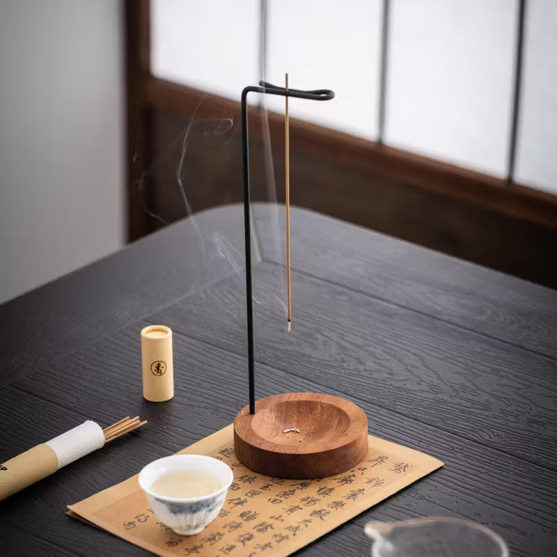 Elegant Wooden Incense Holder w/ Black Stand