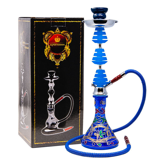 22" Blue Glass Base w/ Green Leaves Hookah