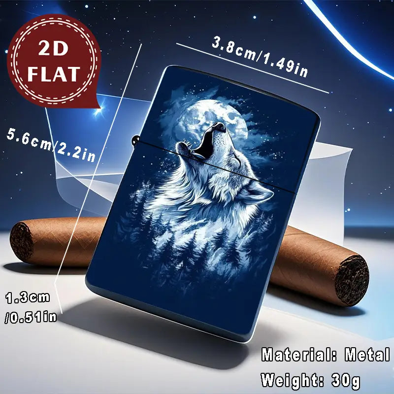 2D Flat Wolf Howling Retro Fashion Lighter Shell