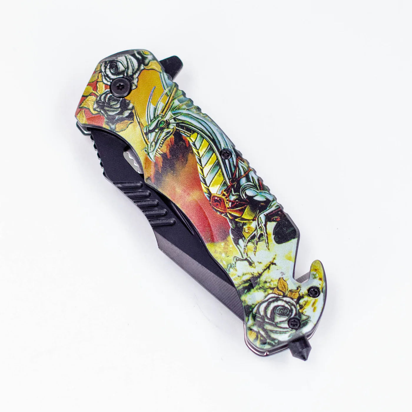 Defender-Xtreme - 8" Glass Breaker Folding Knife - Magic Dragon