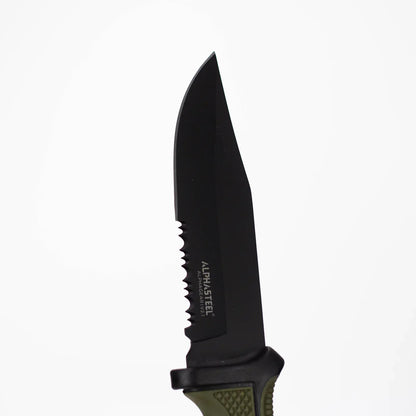 ALPHASTEEL - 9" Fixed Blade Serrated Knife w/ ABS Sheath
