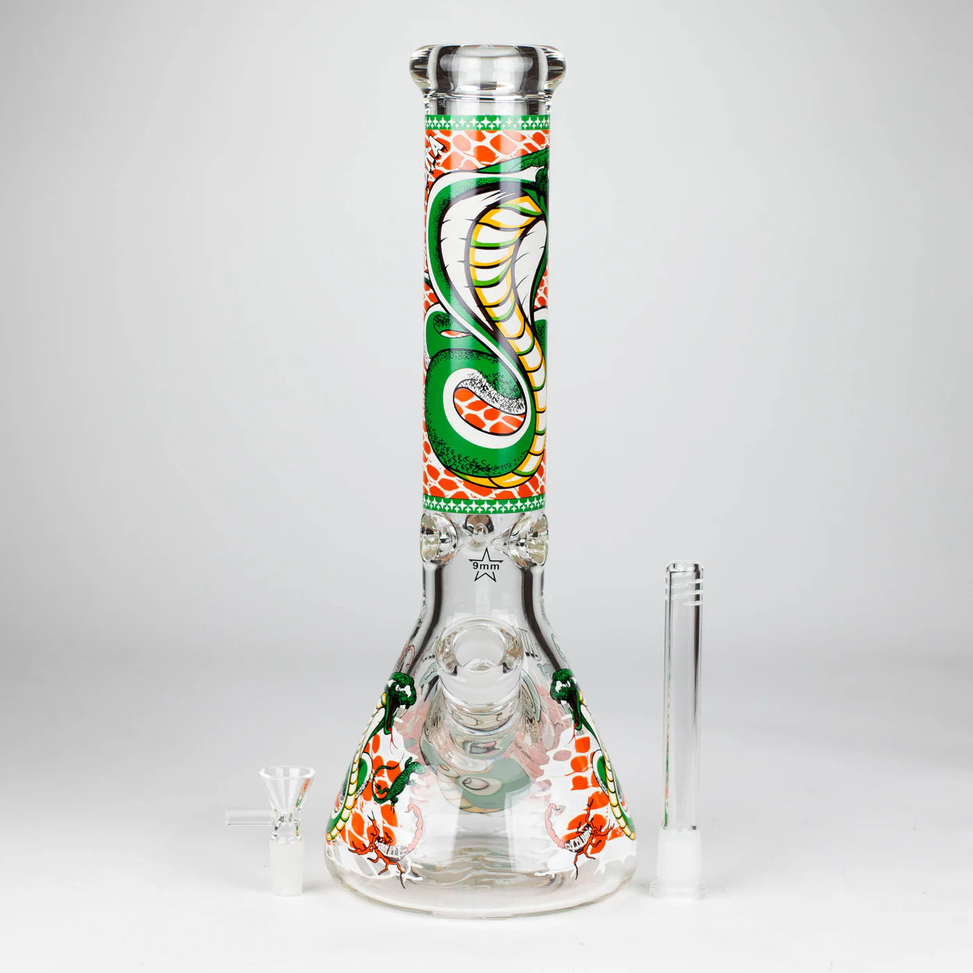 14" Cobra snake Glow in the dark 9mm glass bong