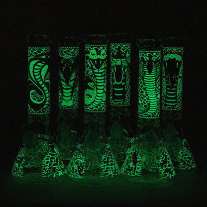 14" Cobra snake Glow in the dark 9mm glass bong