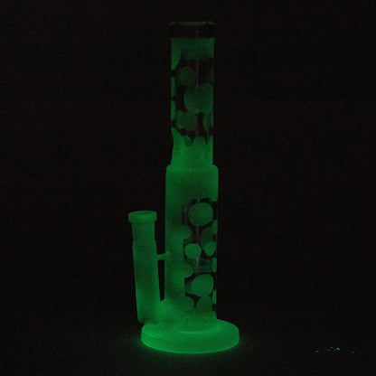 14" Glow In The Dark Straight Tube glass Bong With Honey Comb Diffuser