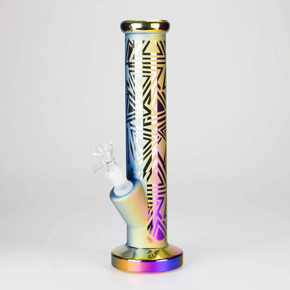 11" Straight Tube Electroplated Metaliic Finish w/ Intricate Patterns Glass Bong - Pattern 2