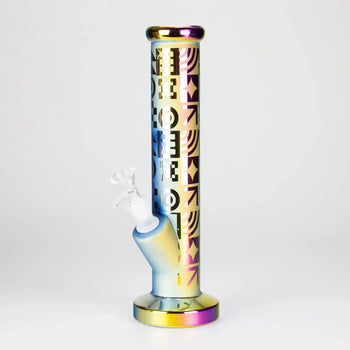 11" Straight Tube Electroplated Metaliic Finish w/ Intricate Patterns Glass Bong - Pattern 4