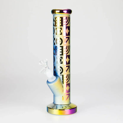 11" Straight Tube Electroplated Metaliic Finish w/ Intricate Patterns Glass Bong - Pattern 4