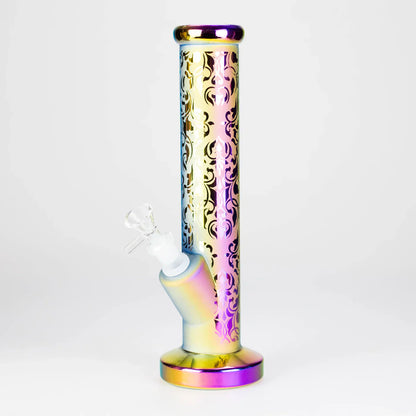 11" Straight Tube Electroplated Metaliic Finish w/ Intricate Patterns Glass Bong - Pattern 5