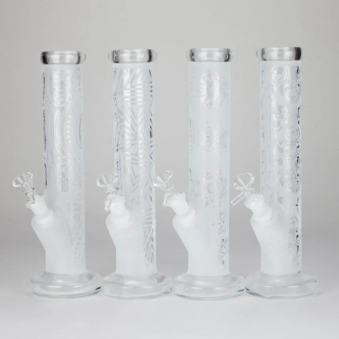 11″ Straight Tube Classic Frosted Glass Bong - Pattern 3