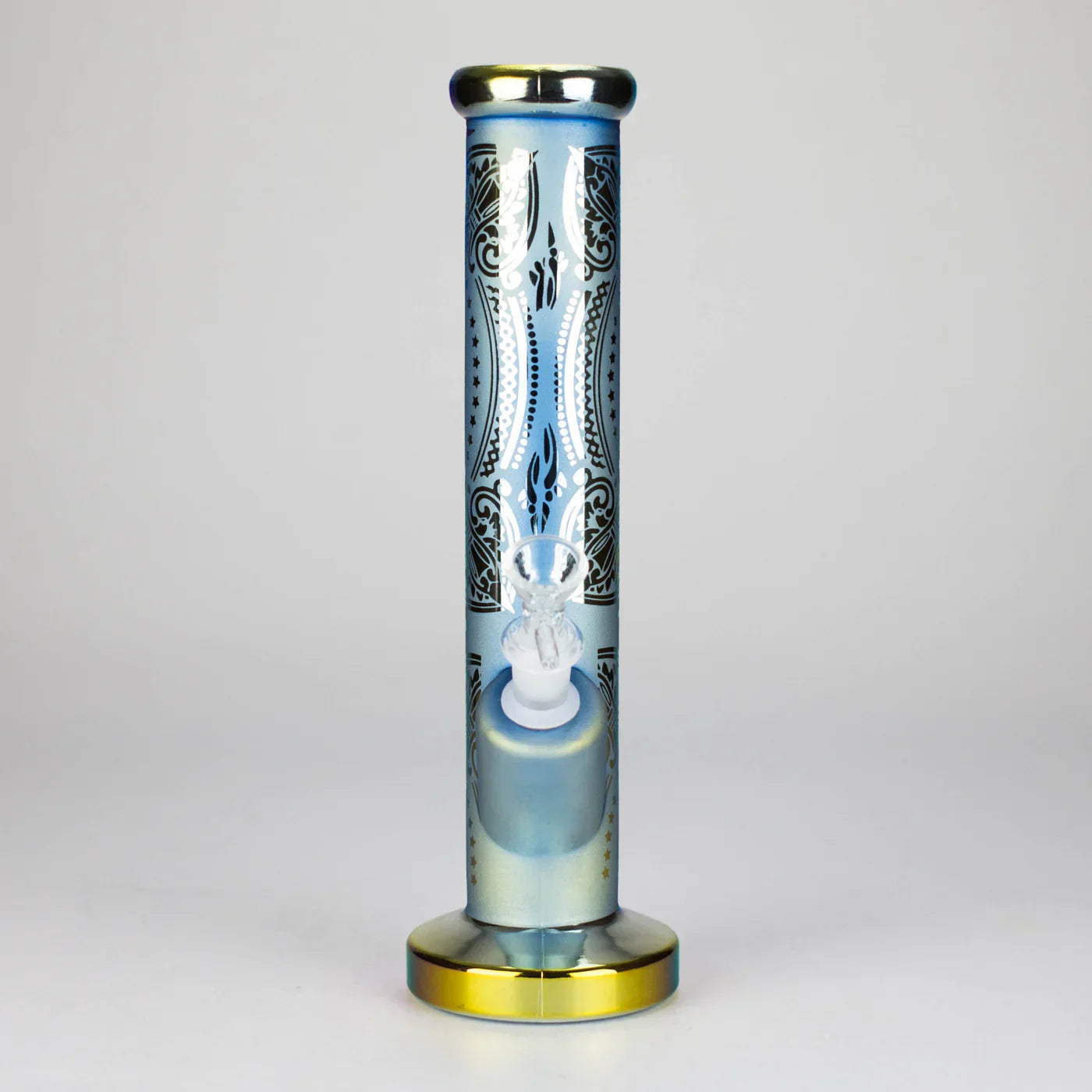11" Straight Tube Electroplated Metaliic Finish w/ Intricate Patterns Glass Bong - Pattern 1