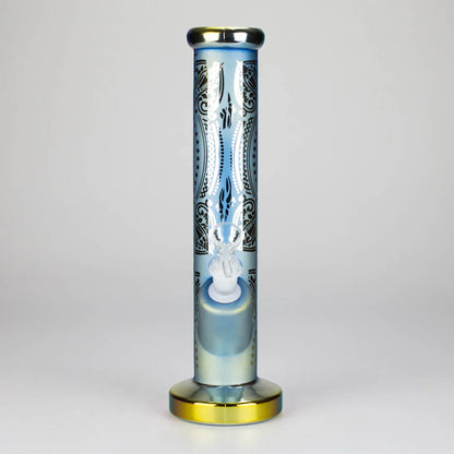 11" Straight Tube Electroplated Metaliic Finish w/ Intricate Patterns Glass Bong - Pattern 1