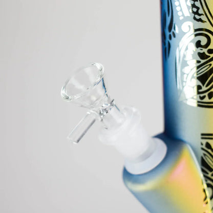11" Straight Tube Electroplated Metaliic Finish w/ Intricate Patterns Glass Bong - Pattern 3