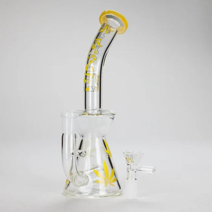 Haze - 8.5" Weed Leaf Bent Neck Jade Yellow Bong