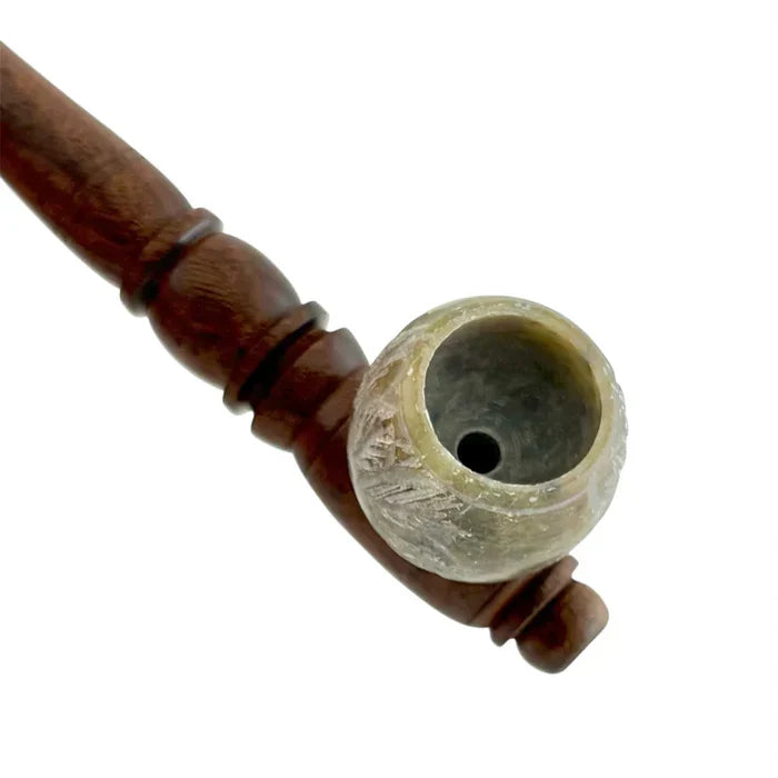 5" Classic Long-Style Design Wooden Pipe w/ Marble Bowl
