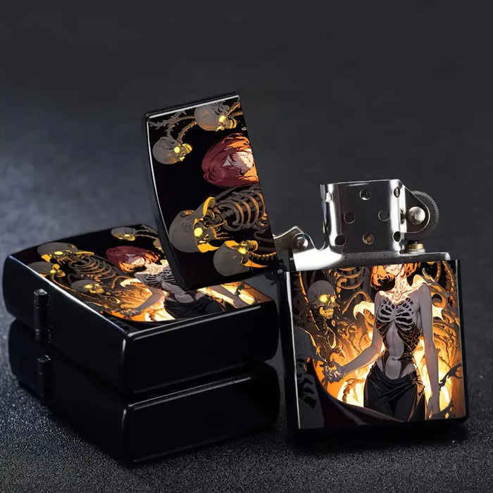 Gothic Skeleton & Glowing Skulls Metal Lighter Case