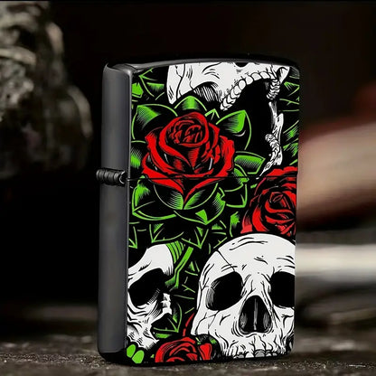 Rose & Skull Design Refillable Lighter Case
