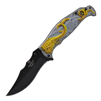 Snake Eye - 9" Silver Deadly King Cobra Foldable Pocket Knife