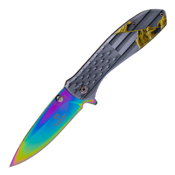 Snake Eye - 8" Grey Harmonious Men Rainbow Blade Pocket Knife