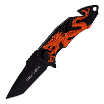 Snake Eye - 8" Orange Dragon Print Foldable Pocket Knife