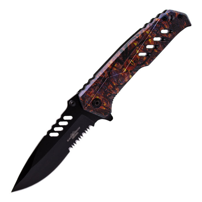 Black Widow - 8" Spider in a Fire Foldable Pocket Knife
