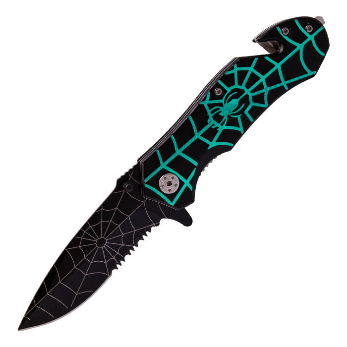 8" Intricate Spider Web Foldable Pocket Knife