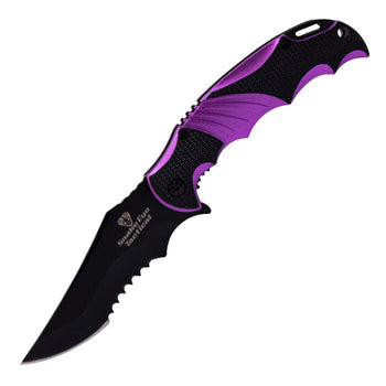 Snake Eye - 8.5" Purple Embedded Pattern Foldable Pocket Knife