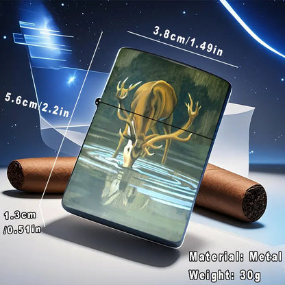 2D Deer Drinking Water in Forest Aluminum Lighter Shell