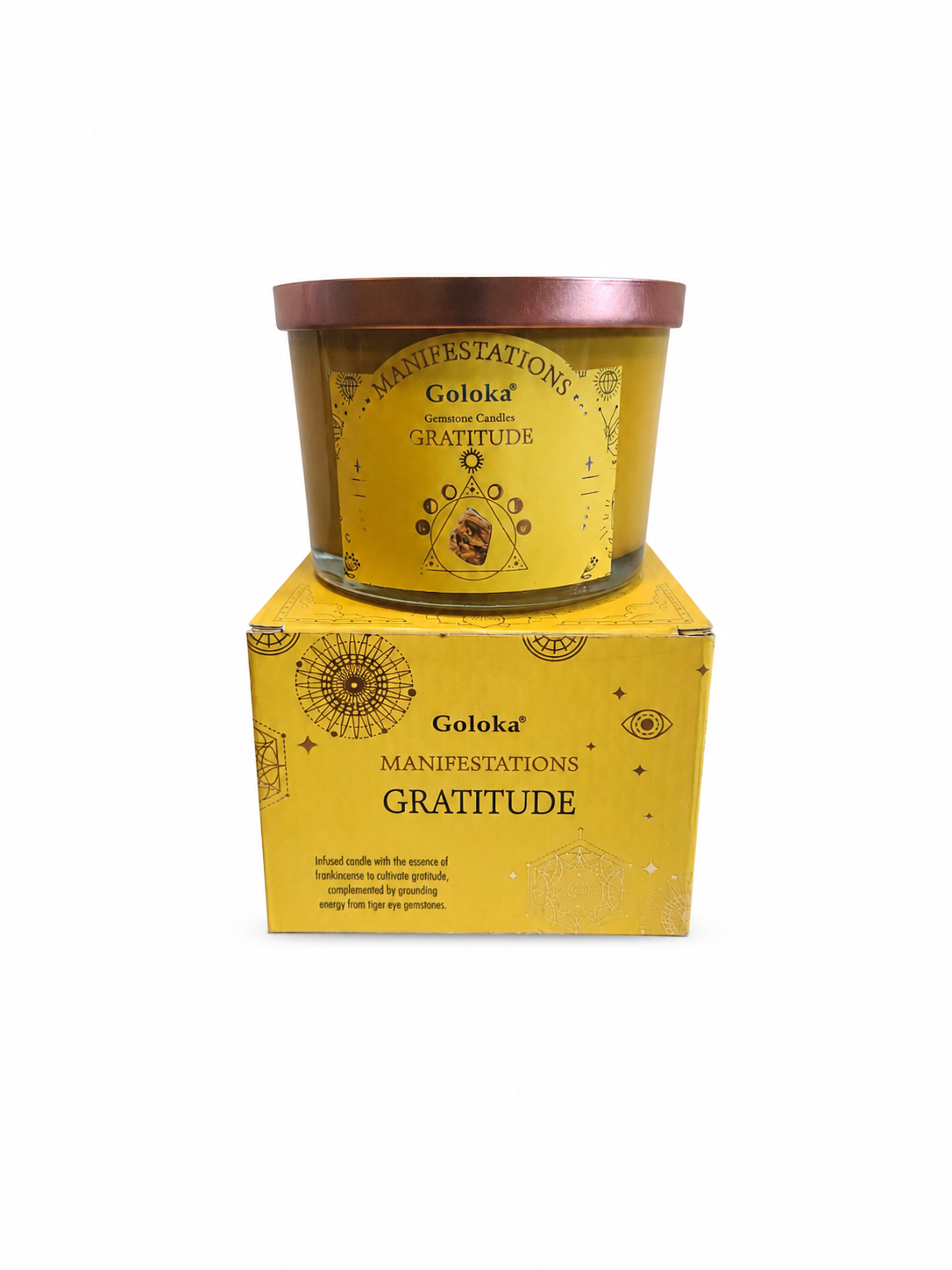 Goloka -  Manifestation Gratitude Tiger Eye Candle - 9oz