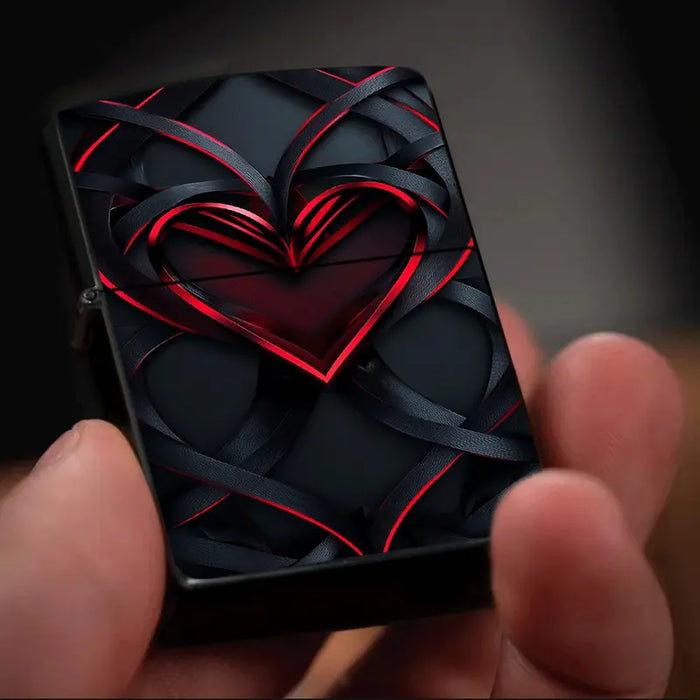 Valentine's Day Black & Red Heart-Shaped Metal Lighter Case
