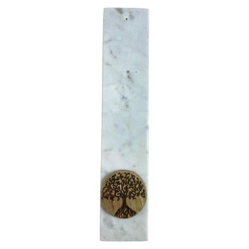 ZenN - White Marble w/ Tree of Life Acacia Wood Disc Ash Catcher