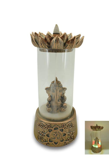 ZenN - Ganesh w/ Lotus LED Backflow Incense Burner 4.1x4.1x8.9”