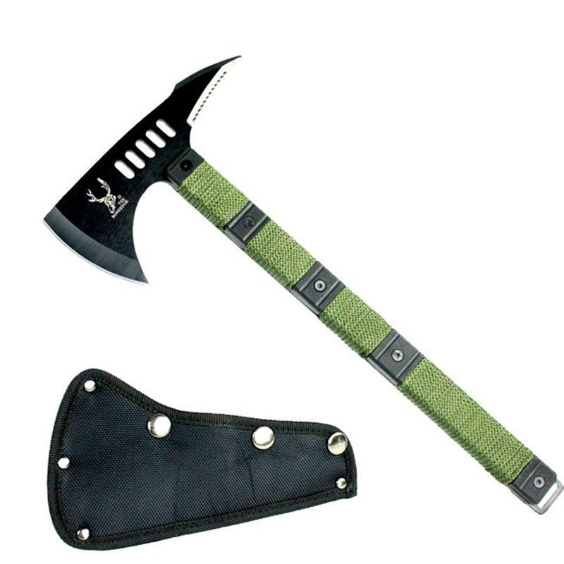The Bone Edge - 14.5″ Black Blade Tactical Axe w/ Sheath Green Handle