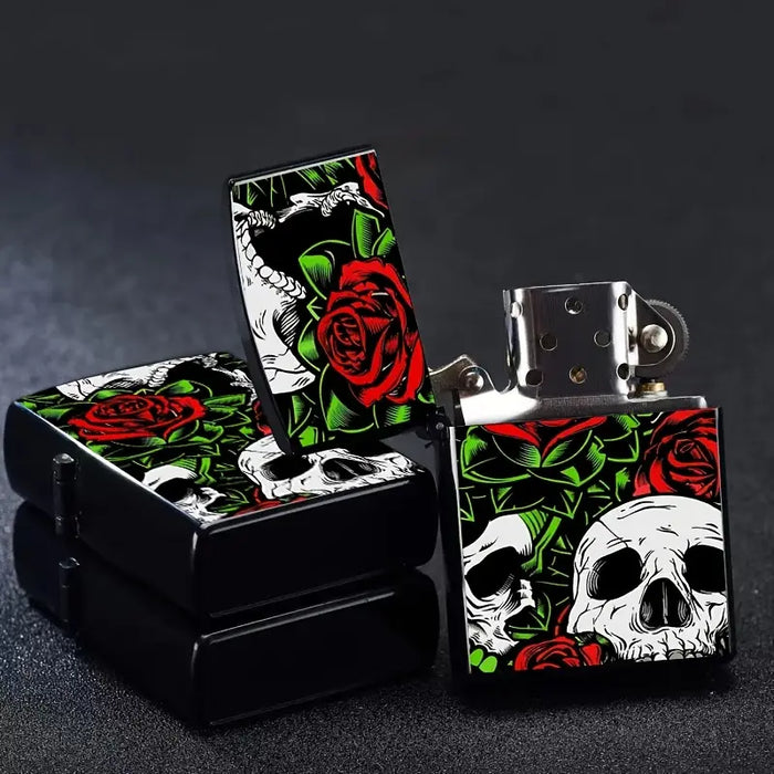 Rose & Skull Design Refillable Lighter Case